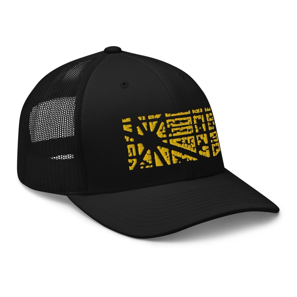Black and Yellow Graphic Trucker Hat “L’Eixample” by JATARTIST